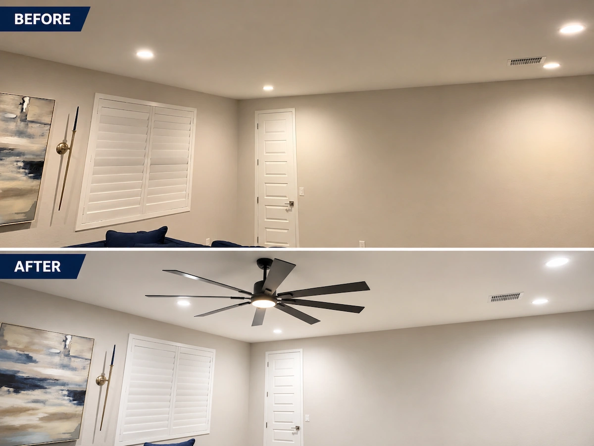Ceiling fan installation before and after — Gilbert, AZ