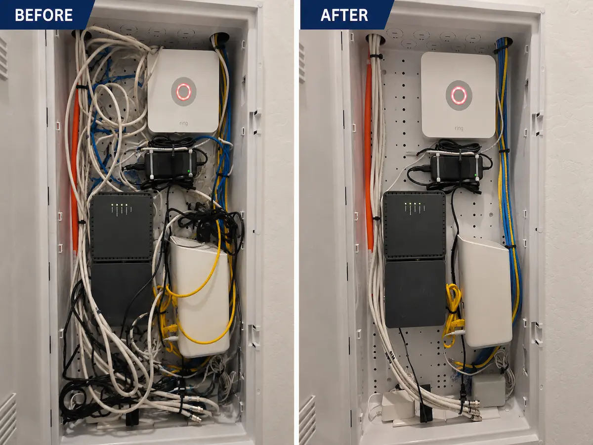 Smart home network panel before and after — Queen Creek, AZ